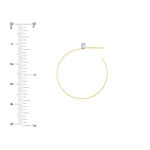 Two-Tone Open End Hoop Earrings with 1/15tcw Diamond Bezel
