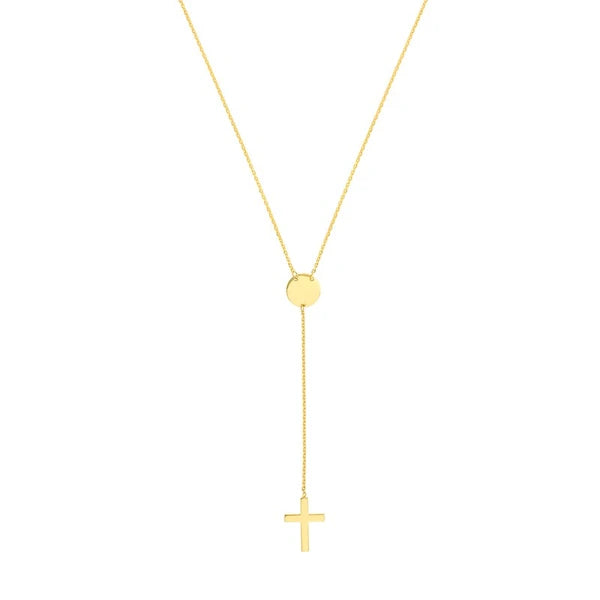 Cross Lariat Necklace with Disc