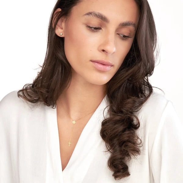 Cross Lariat Necklace with Disc