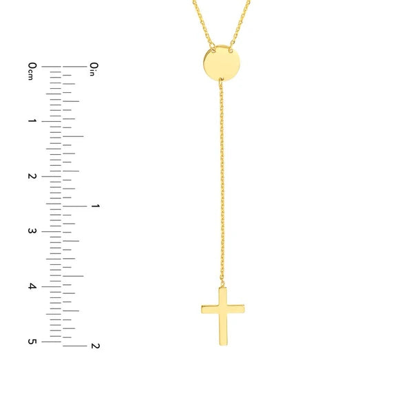 Cross Lariat Necklace with Disc