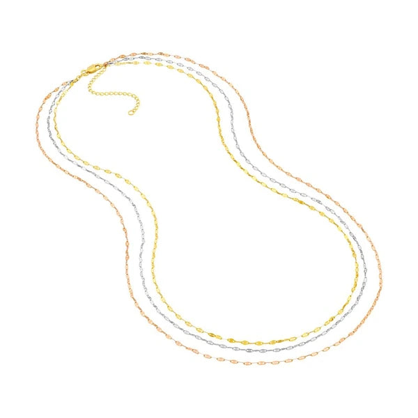 Tri-Color Hammered Mariner Chain Layered Necklace