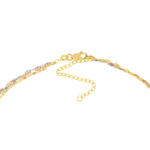Tri-Color Hammered Mariner Chain Layered Necklace
