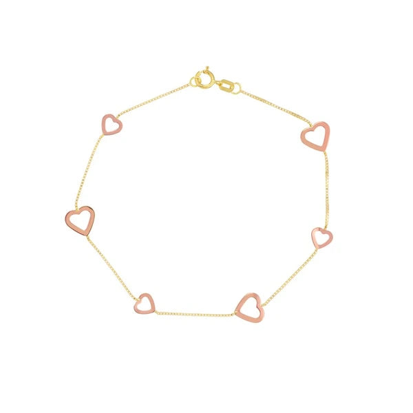 Two-Tone Open Heart on Box Chain Bracelet