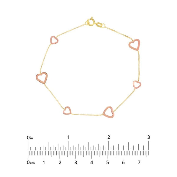 Two-Tone Open Heart on Box Chain Bracelet