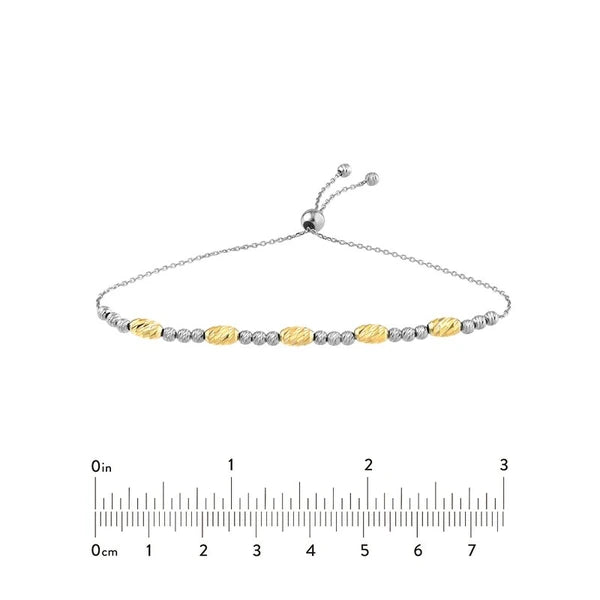 Sterling Silver White and Yellow D/C Beads Bolo Bracelet