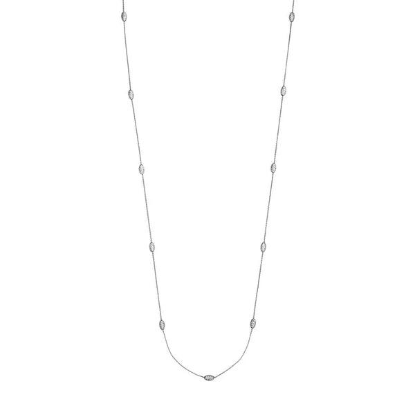 Sterling Silver Diamond-Cut Oval Bead Station Long Necklace