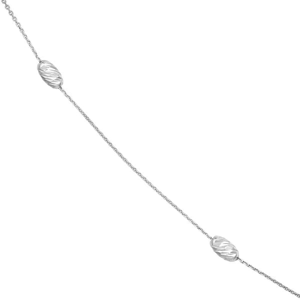 Sterling Silver Diamond-Cut Oval Bead Station Long Necklace