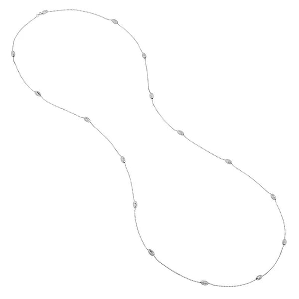 Sterling Silver Diamond-Cut Oval Bead Station Long Necklace
