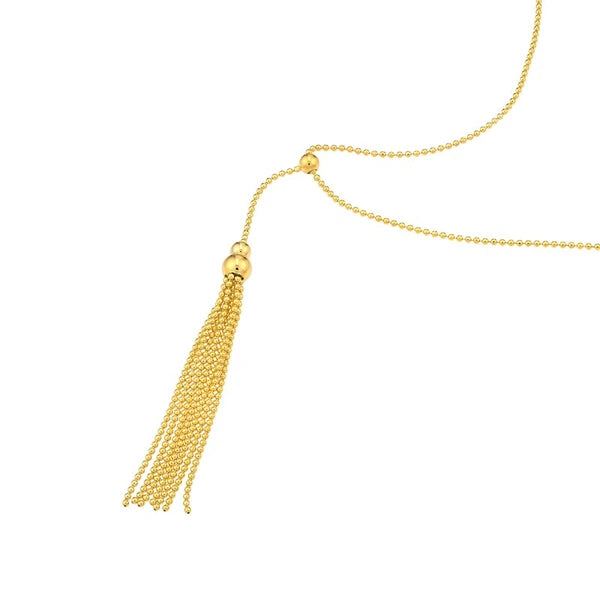 Movable Bead and Tassel Lariat Necklace