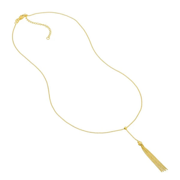 Movable Bead and Tassel Lariat Necklace