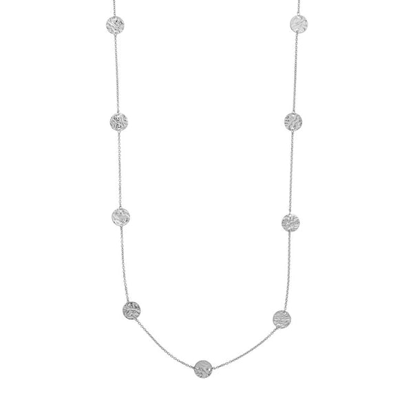 Sterling Silver Hammered Disc Station Long Necklace
