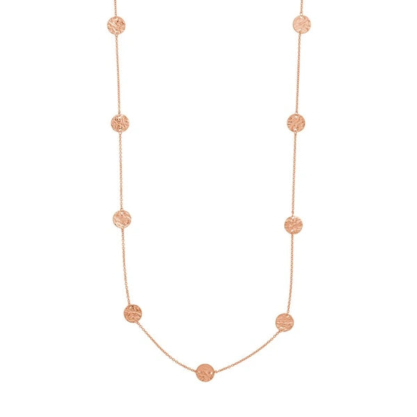 Sterling Silver Hammered Disc Station Long Necklace