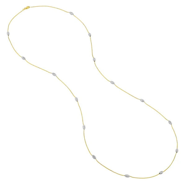Long And Lovely Yllow/White Oval Bead Necklace