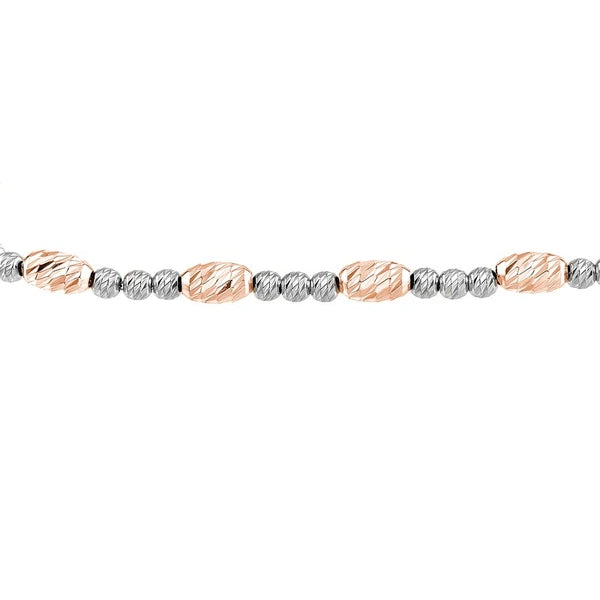 Sterling Silver White and Rose D/C Beads Bolo Bracelet