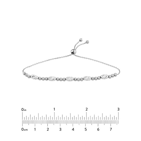 Sterling Silver White Diamond-Cut Beads Bolo Bracelet