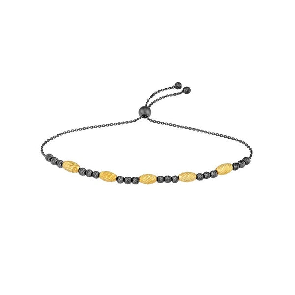 Sterling Silver Black and Yellow D/C Beads Bolo Bracelet