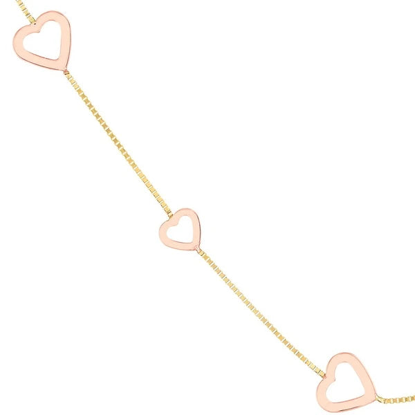 Two-Tone Open Heart on Box Chain Necklace