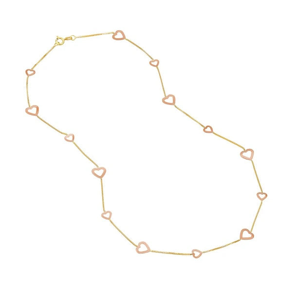Two-Tone Open Heart on Box Chain Necklace