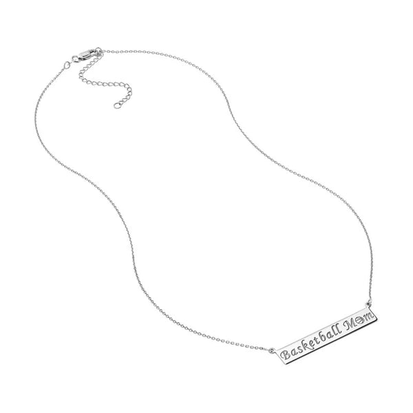 Plated Sterling Silver Basketball Mom Bar Necklace