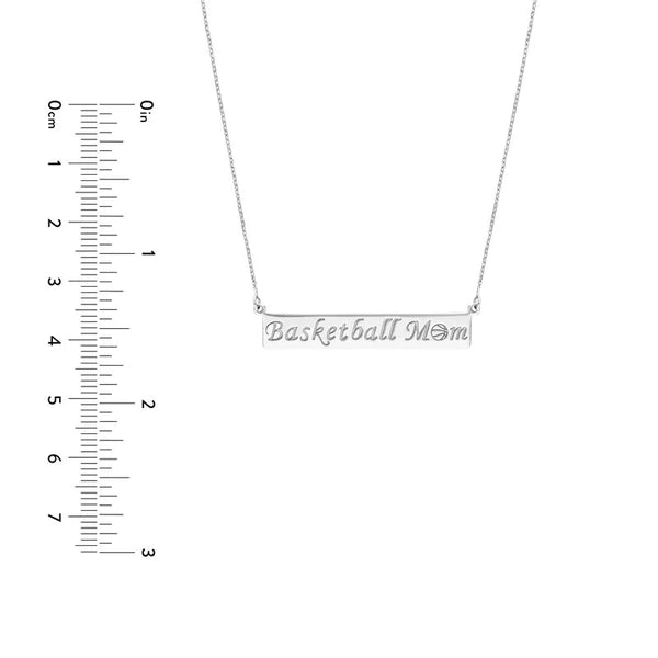 Plated Sterling Silver Basketball Mom Bar Necklace