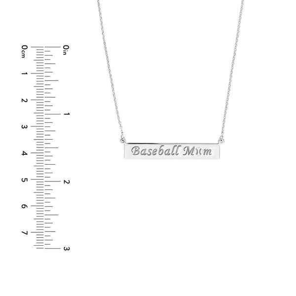 Plated Sterling Silver Baseball Mom Bar Necklace