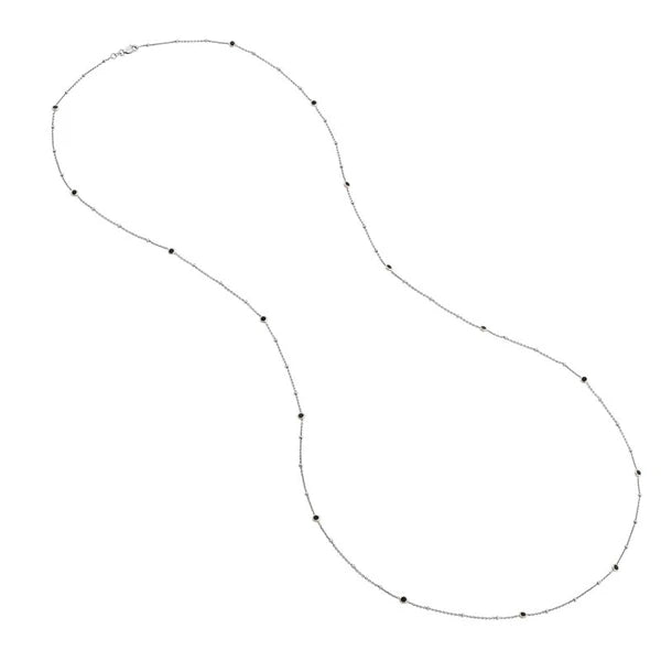 Sterling Silver Black Bezel Saturn Chain Long Necklace