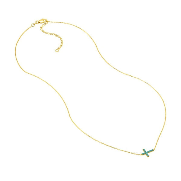 Simulated Turquoise Sideways Cross Necklace