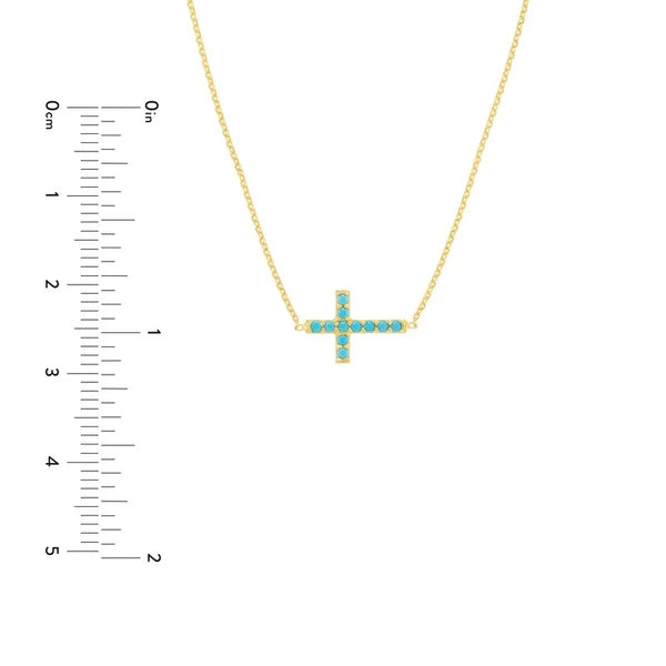 Simulated Turquoise Sideways Cross Necklace
