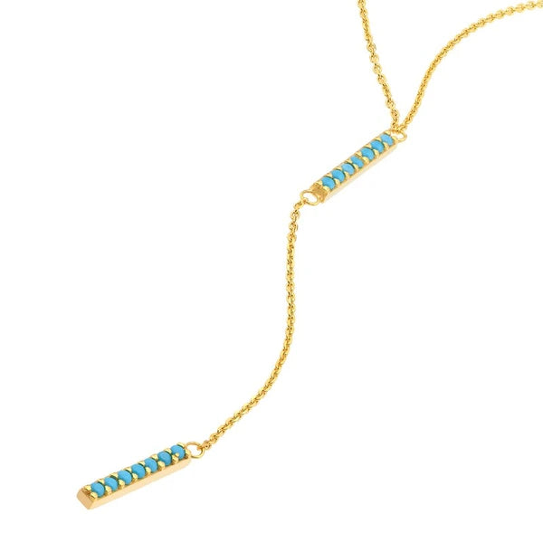Simulated Turquoise Staple Lariat Necklace