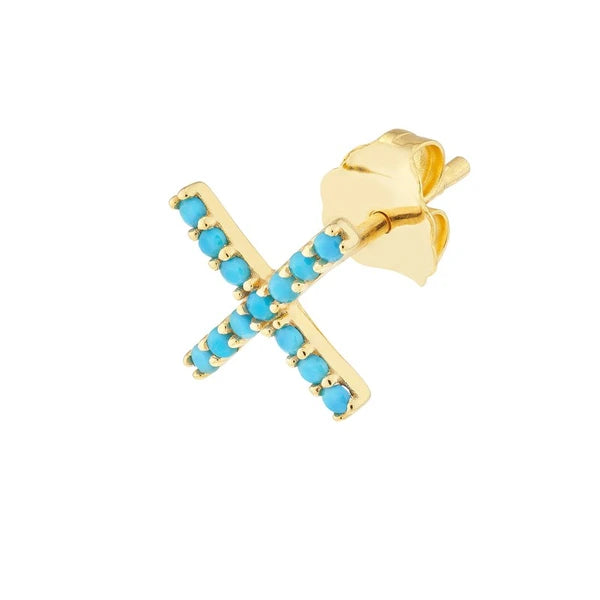X Stud Earrings with Simulated Turquoise