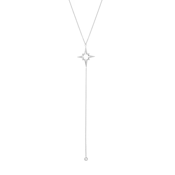 North Star and CZ Bezel Lariat Necklace