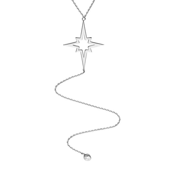 North Star and CZ Bezel Lariat Necklace