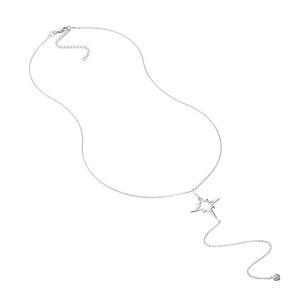 North Star and CZ Bezel Lariat Necklace