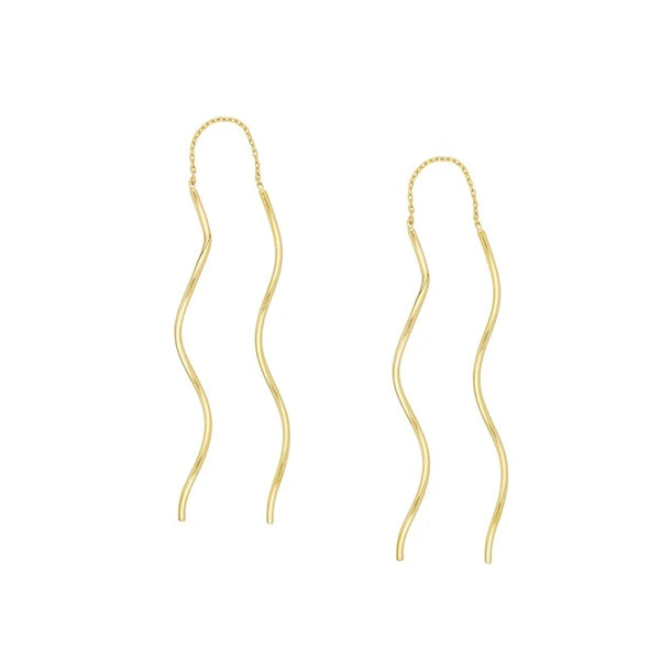 Wavy Tube and Chain Threader Earrings