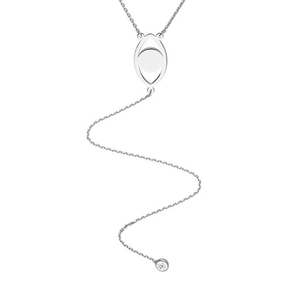 Sterling Silver Evil Eye with CZ Drop Lariat Necklace