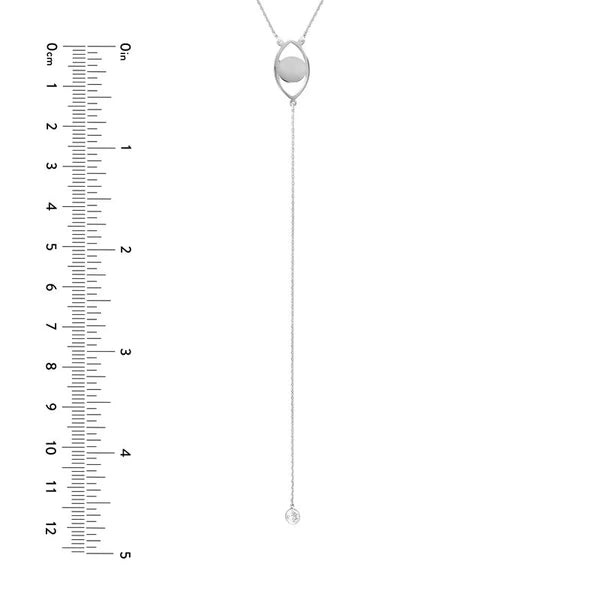 Sterling Silver Evil Eye with CZ Drop Lariat Necklace