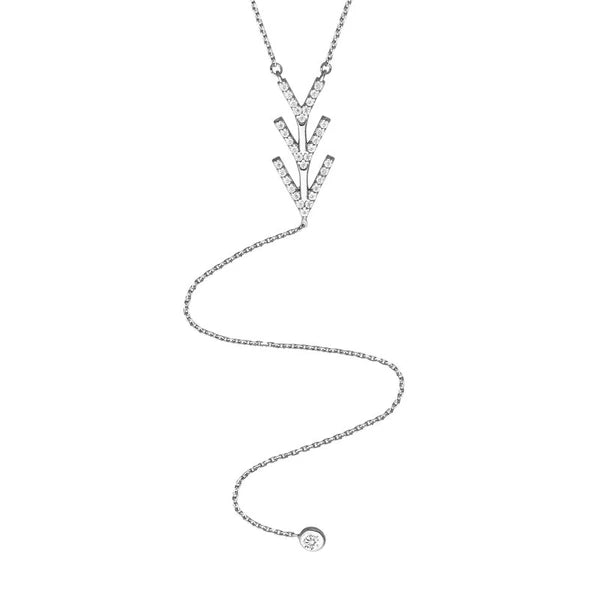 Sterling Silver Chevron with CZ Drop Lariat Necklace