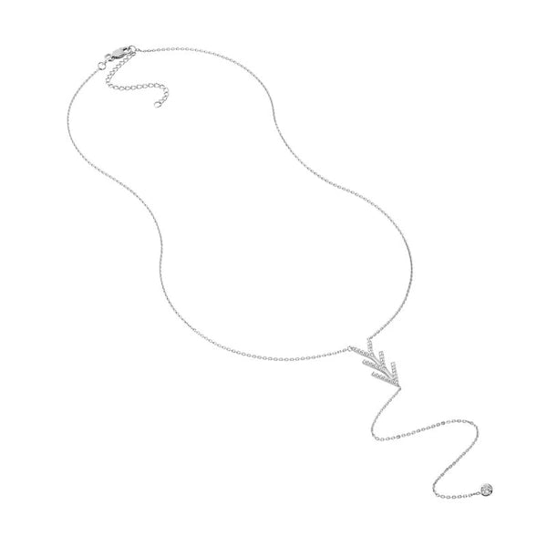 Sterling Silver Chevron with CZ Drop Lariat Necklace