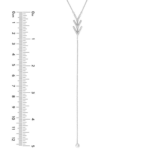 Sterling Silver Chevron with CZ Drop Lariat Necklace