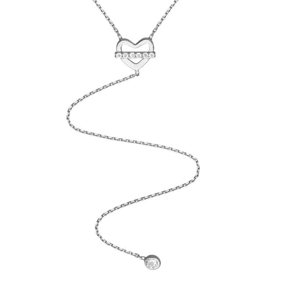 Sterling Silver CZ Heart Drop Lariat Necklace