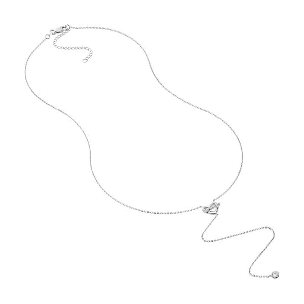 Sterling Silver CZ Heart Drop Lariat Necklace