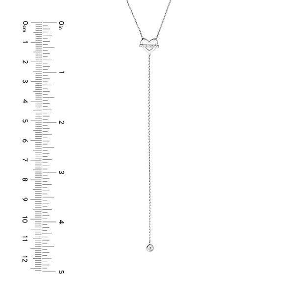 Sterling Silver CZ Heart Drop Lariat Necklace