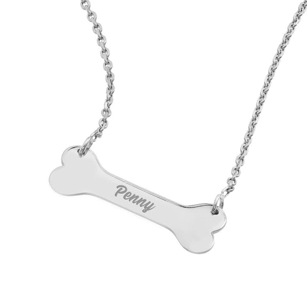 Plated Sterling Silver Engravable Dog Bone Necklace