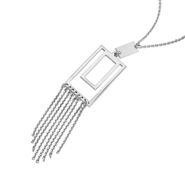 Sterling Silver Double Rectangle with Chain Fringe Necklace