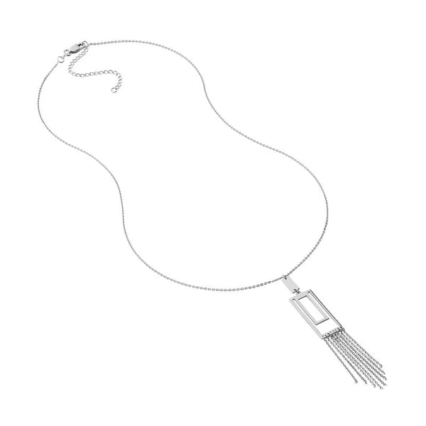 Sterling Silver Double Rectangle with Chain Fringe Necklace