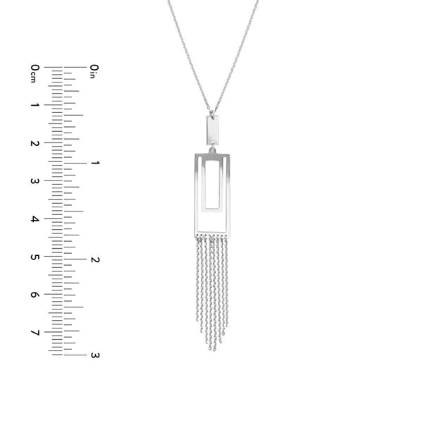 Sterling Silver Double Rectangle with Chain Fringe Necklace