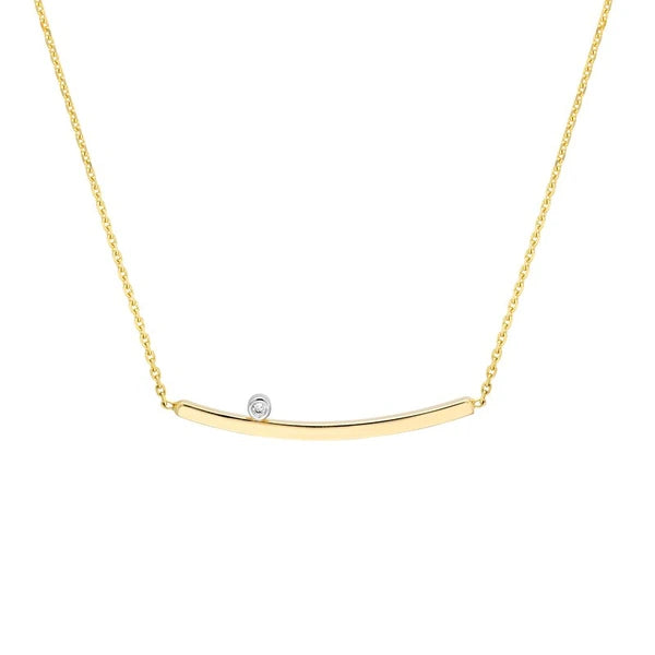 Thin Curved Bar Necklace with 1pt Diamond