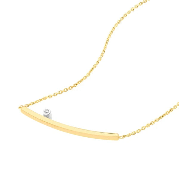 Thin Curved Bar Necklace with 1pt Diamond