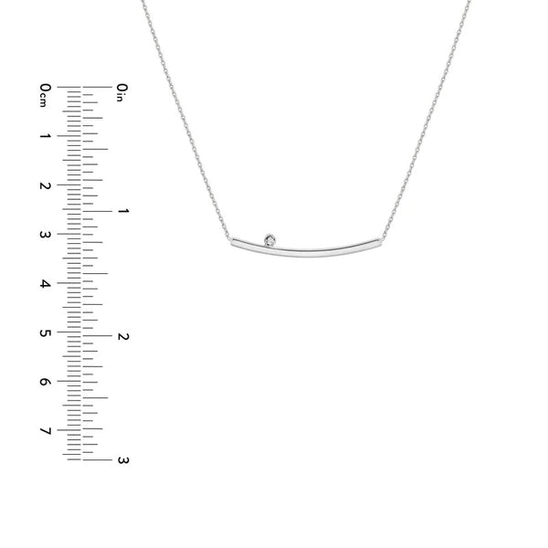 White Gold Thin Curved Bar Necklace with Diamond