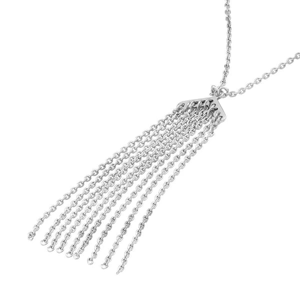 Sterling Silver Chevron with Cable Chain Fringe Necklace